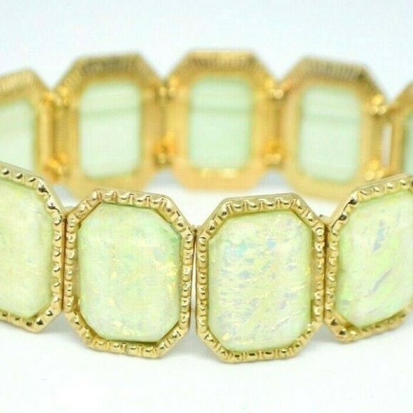 Yellow Metallic Foil Acrylic Stretch Bracelet Gold - Picture 1 of 4
